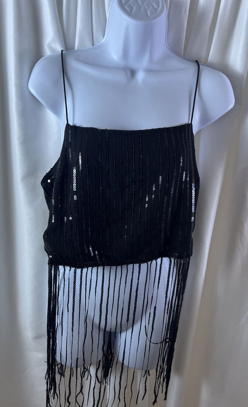 Forever 21 Women’s Sequin Fringe Cropped Cami Size M Festival Whimsigoth Grunge